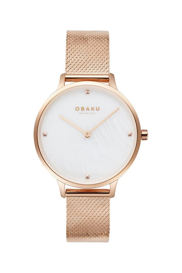 Obaku Denmark V295LXVWHV Quartz Çelik Hasır Rose Gold Beyaz Kadran 34 mm Kadın Kol Saati