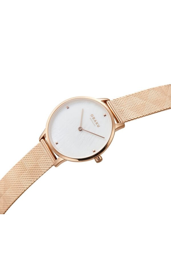 Obaku Denmark V295LXVWHV Quartz Çelik Hasır Rose Gold Beyaz Kadran 34 mm Kadın Kol Saati