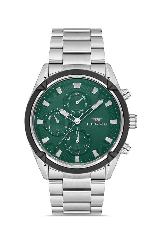 Ferro Gümüş Çelik Kordon Erkek Kol Saati FM11388A-J6 Fonksiyonları Aktif 3ATM Su Geçirmez