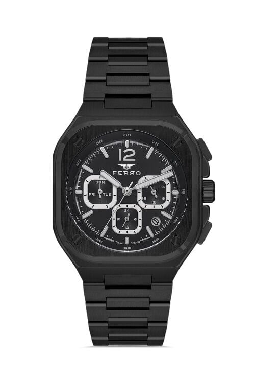 Ferro FM11497AWT-G Quartz Çelik Siyah 42 mm Erkek Kol Saati