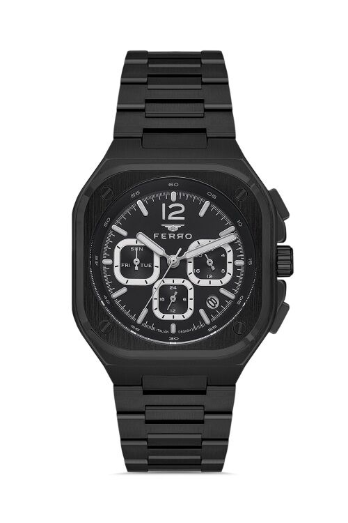 Ferro FM11497AWT-G Quartz Çelik Siyah 42 mm Erkek Kol Saati