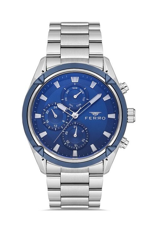 Ferro Gümüş Çelik Kordon Erkek Kol Saati FM11388A-L3 Fonksiyonları Aktif 3ATM Su Geçirmez