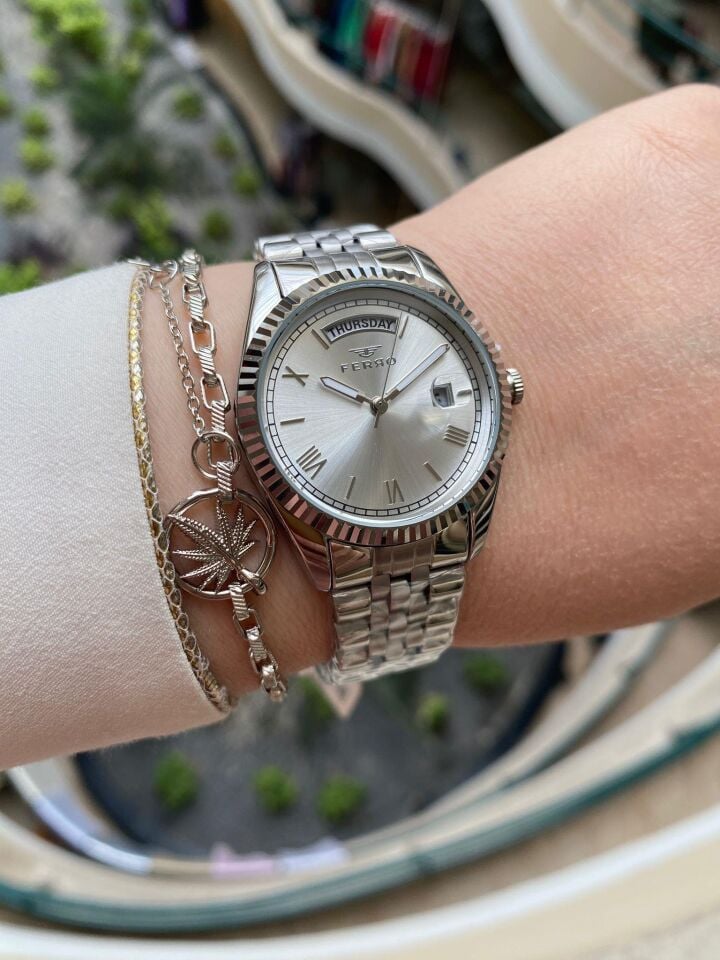 Ferro F21131A-A Quartz Çelik Gri 35 mm Kadın Kol Saati