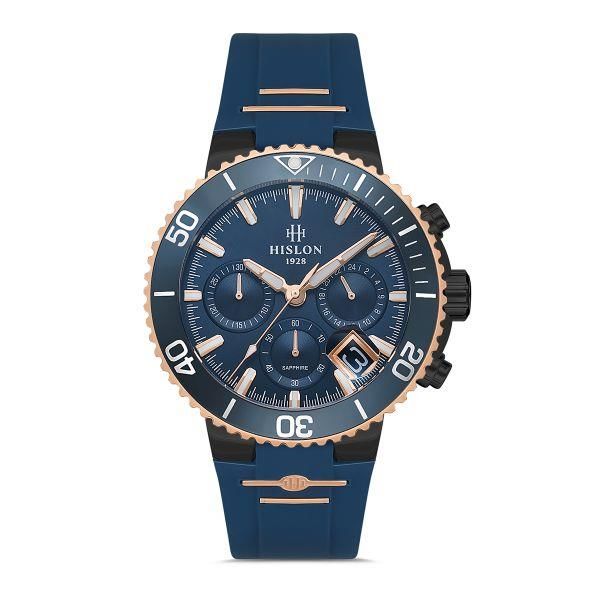 Hislon MS147T-11MR Quartz Silikon Lacivert Safir Cam 10 ATM 44 mm Erkek Kol Saati
