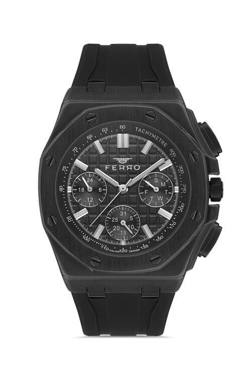 Ferro Quartz Silikon Siyah 43 mm Fonksiyonları Aktif Erkek Kol Saati
